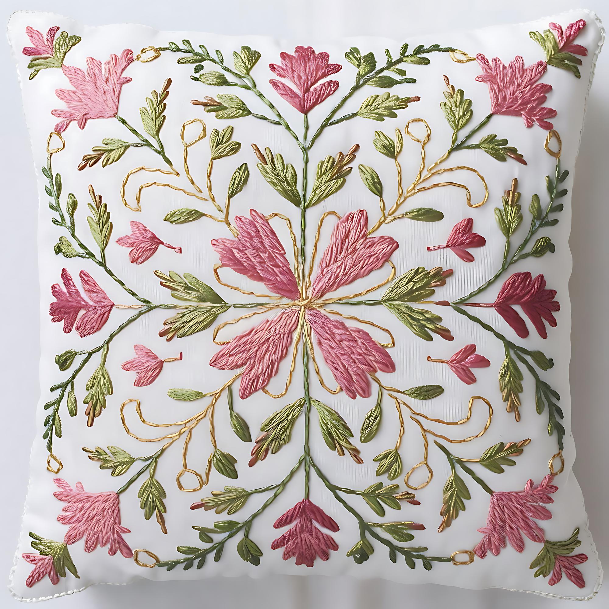 Stesso cuscino con ricamo decorativo dopo il corso